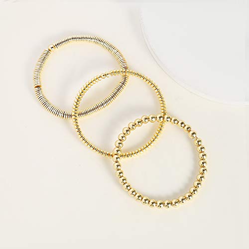 Dainty 14K Gold Beaded Bracelets Set for Women