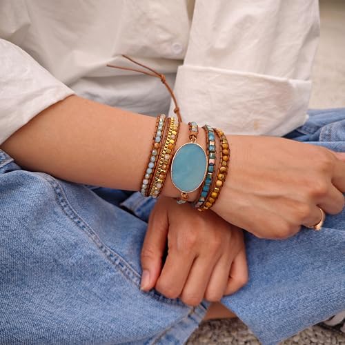 IUNIQUEEN Boho Handmade Natural Stone Wrap Bracelets