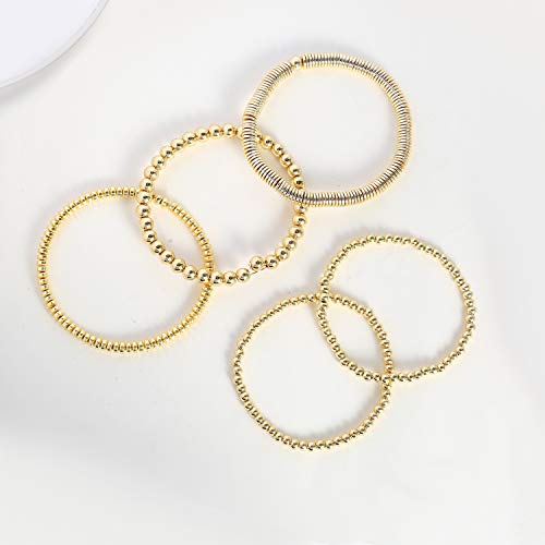 Dainty 14K Gold Beaded Bracelets Set for Women