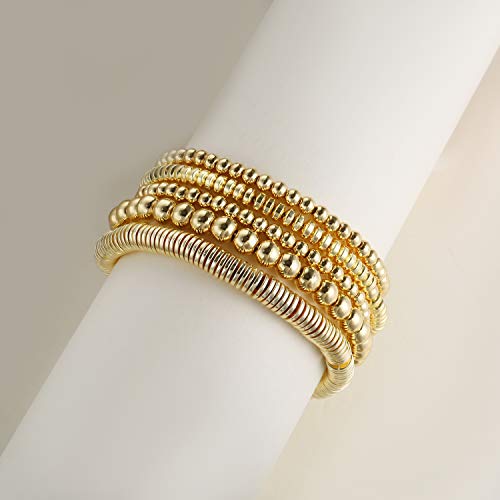 Dainty 14K Gold Beaded Bracelets Set for Women
