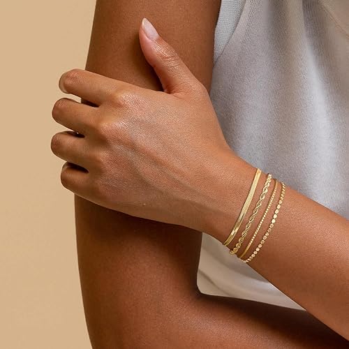 Trendy 14k Gold Filled Herringbone Bracelets for Women