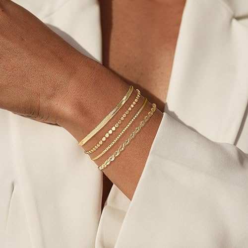 Trendy 14k Gold Filled Herringbone Bracelets for Women