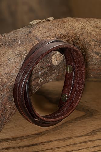 Artisanal Brown Leather Wrap Bracelet for Men