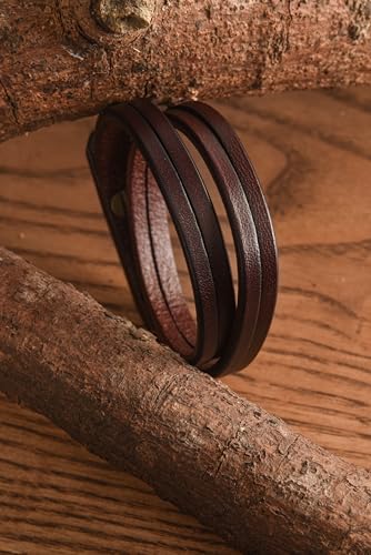 Artisanal Brown Leather Wrap Bracelet for Men