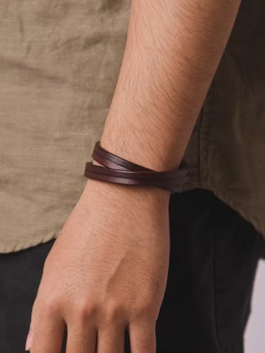 Artisanal Brown Leather Wrap Bracelet for Men