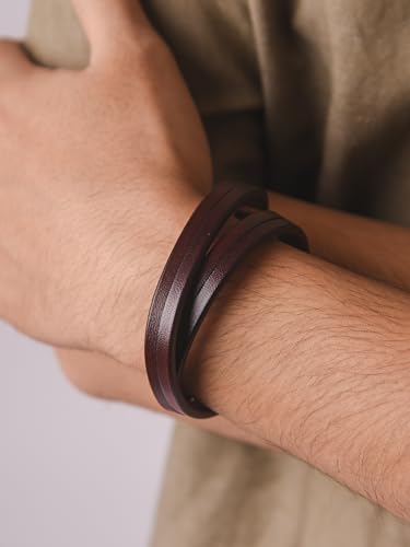 Artisanal Brown Leather Wrap Bracelet for Men