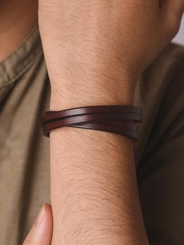 Artisanal Brown Leather Wrap Bracelet for Men