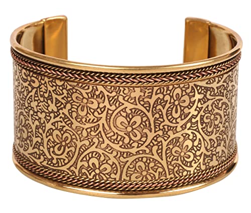 Bollywood Brass Floral Etching Cuff Bracelet for Women