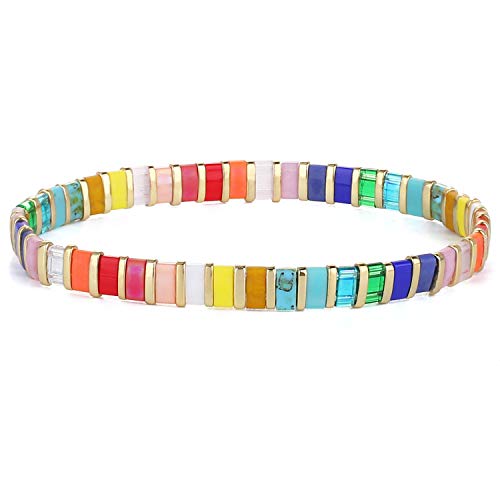 KELITCH Handmade Colorful Tila Beaded Bracelets