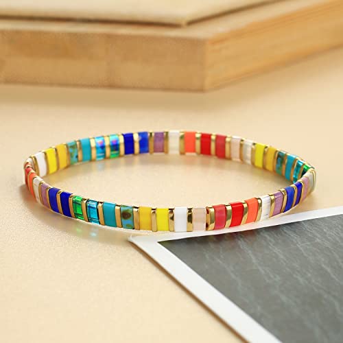 KELITCH Handmade Colorful Tila Beaded Bracelets