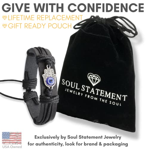 Handmade Black Hamsa Hand Men's Leather Bracelet