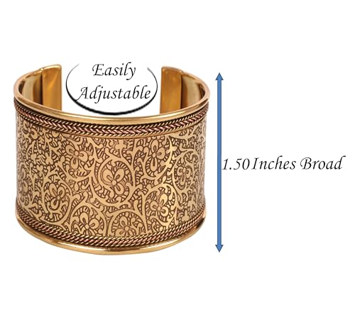Bollywood Brass Floral Etching Cuff Bracelet for Women