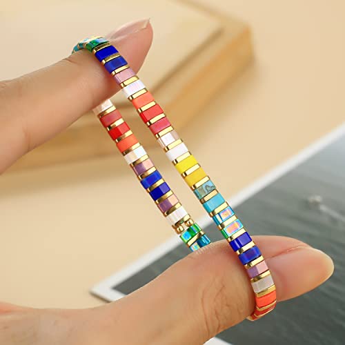 KELITCH Handmade Colorful Tila Beaded Bracelets