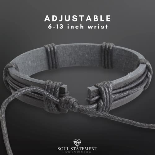 Handmade Black Hamsa Hand Men's Leather Bracelet