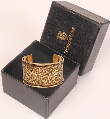 Bollywood Brass Floral Etching Cuff Bracelet for Women