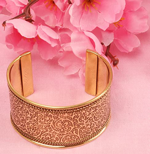 Bollywood Brass Floral Etching Cuff Bracelet for Women