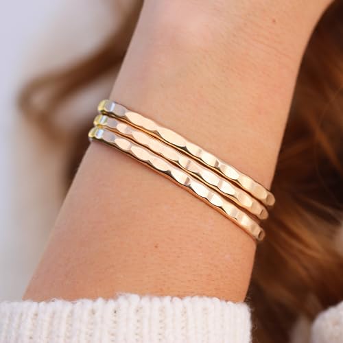 14K Gold Hammered Cuff Bracelet for Women