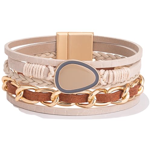 Boho Leather Wrap Bracelet Stack for Women