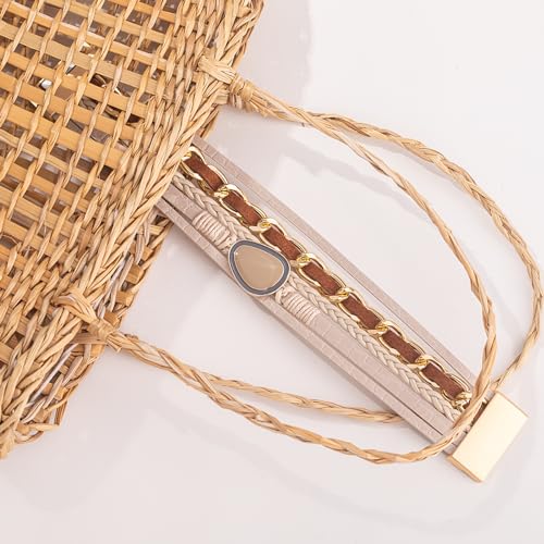 Boho Leather Wrap Bracelet Stack for Women