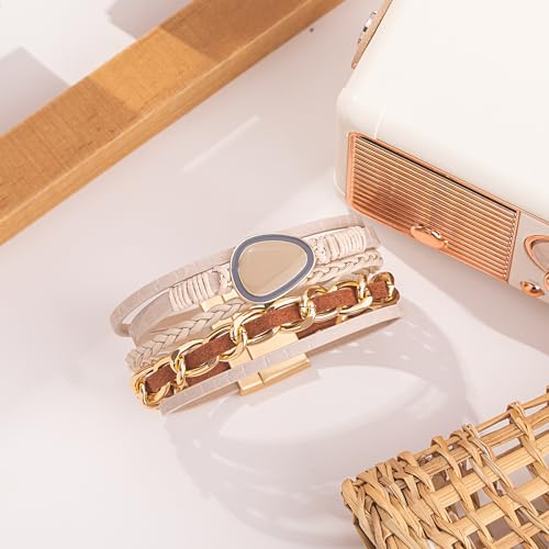 Boho Leather Wrap Bracelet Stack for Women