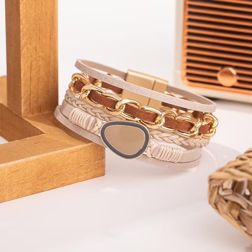 Boho Leather Wrap Bracelet Stack for Women