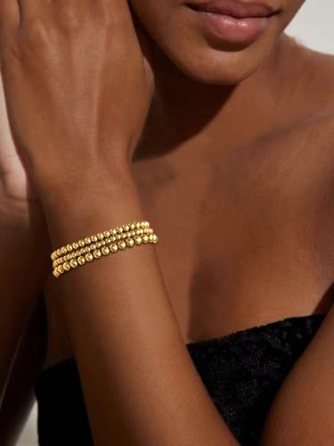 Elegant 14K Gold Beaded Stretch Bracelets Set