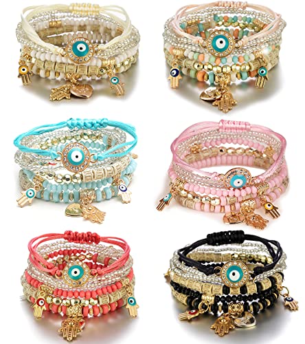 Bohemian Evil Eye Stackable Bead Bracelets Set