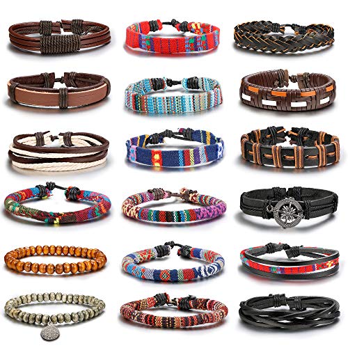 18pcs Ethnic Braided Leather Bracelets for All
