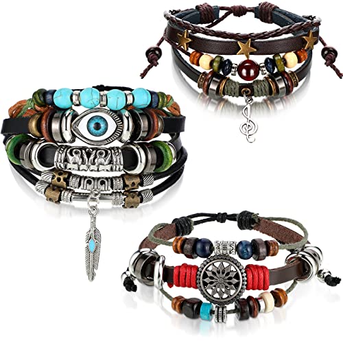 Multilayer Woven Leather Evil Eye Bracelets Set