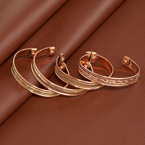 Handmade Pure Copper Tibetan Bracelets Set of 4