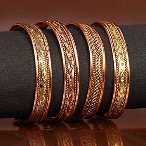 Handmade Pure Copper Tibetan Bracelets Set of 4