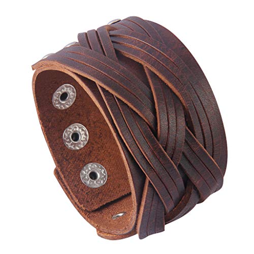 Braided Leather Cuff Bracelet for Men and Women