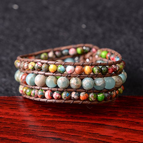 Handmade Natural Stone Bead Boho Wide Bracelet