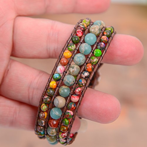 Handmade Natural Stone Bead Boho Wide Bracelet