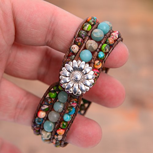 Handmade Natural Stone Bead Boho Wide Bracelet