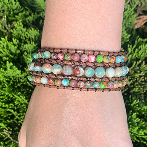 Handmade Natural Stone Bead Boho Wide Bracelet