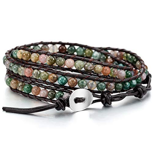 Handmade Moroccan Leather & Gemstone Layered Bracelets