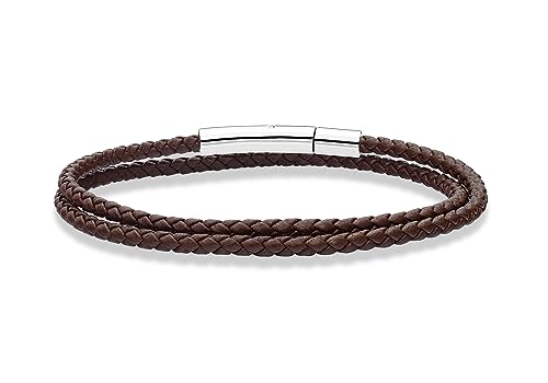 Miabella Braided Leather Double Wrap Bracelet - Brown