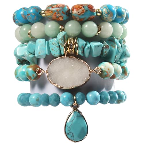 Boho Beaded Gemstone Bracelets Set for All
