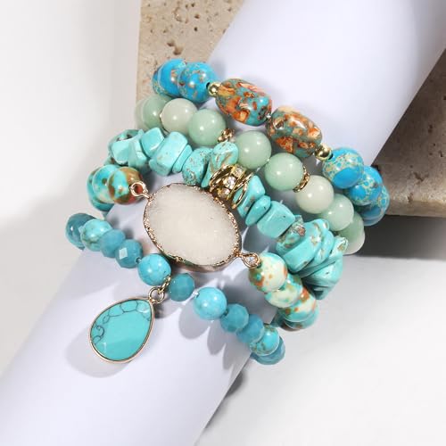Boho Multilayer Natural Gemstone Bracelets Set