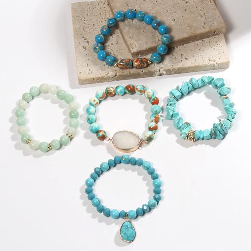 Boho Multilayer Natural Gemstone Bracelets Set