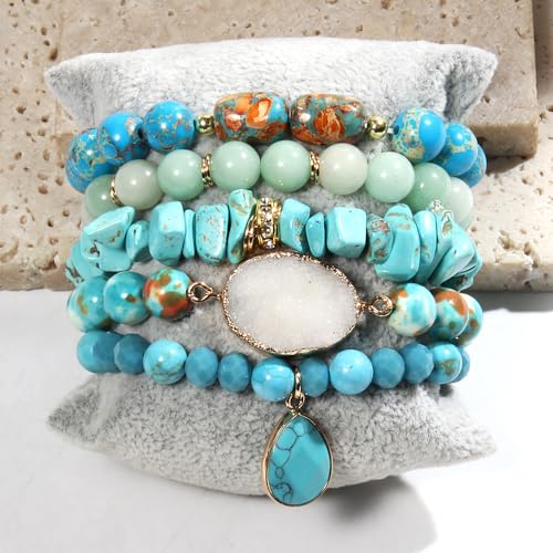 Boho Multilayer Natural Gemstone Bracelets Set