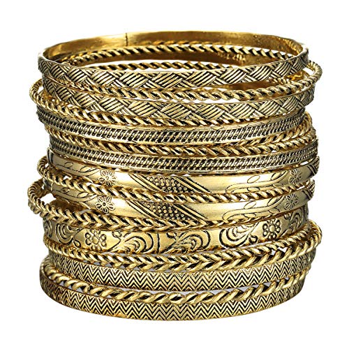 Antique Gold Flower Mixed Metal Bangles Set
