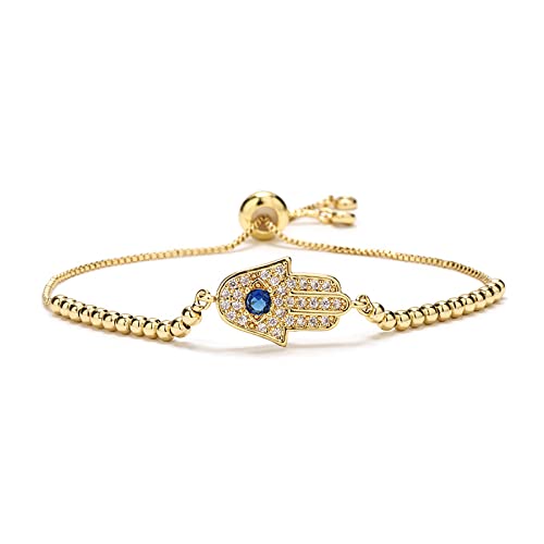 Gold Hamsa Evil Eye Protection Bracelet for Women