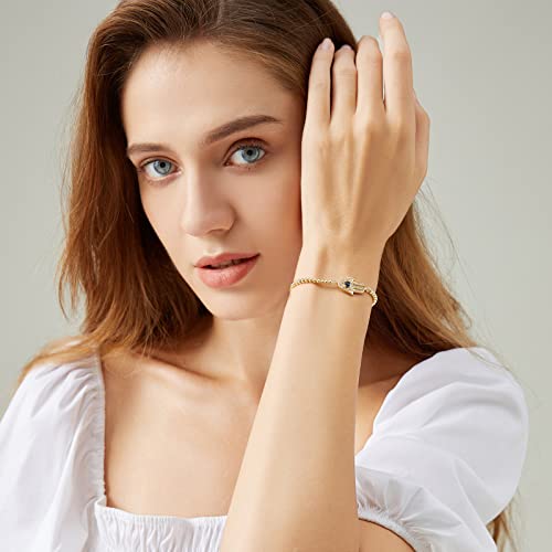 Gold Hamsa Evil Eye Protection Bracelet for Women