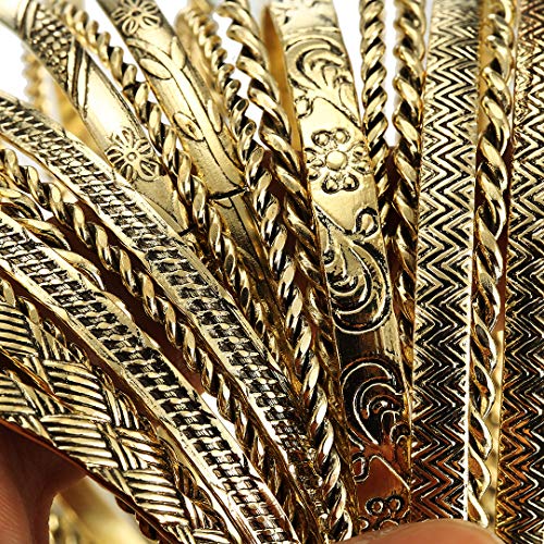 Antique Gold Flower Mixed Metal Bangle Bracelet Set