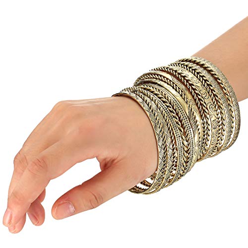 Antique Gold Flower Mixed Metal Bangle Bracelet Set