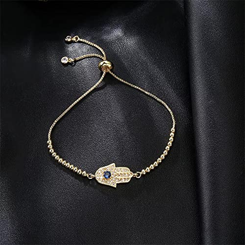 Gold Hamsa Evil Eye Protection Bracelet for Women