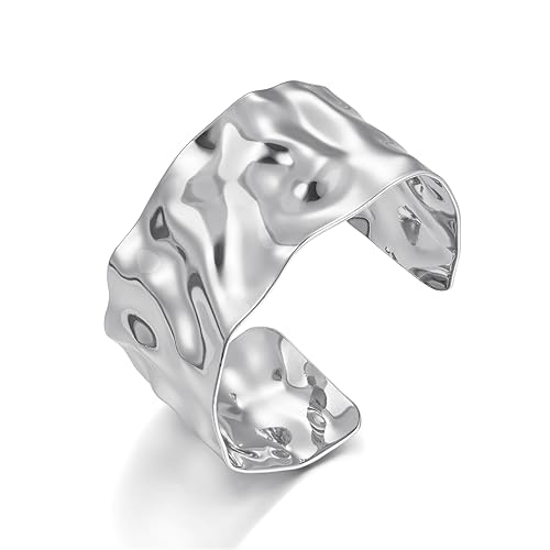 Silver Hammered Boho Cuff Bracelet for Women