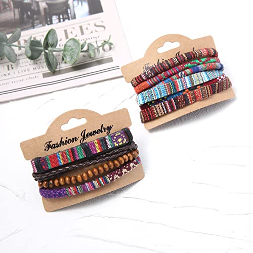 Handmade Braided Leather Bohemian Bracelet Set